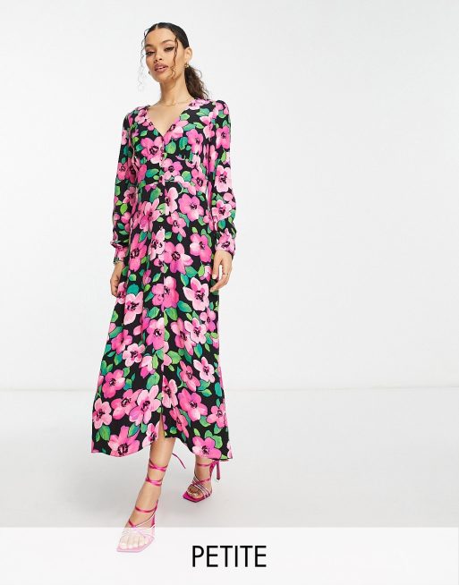 Nobody's Child - Petite - Siri - Nette midi jurk met knopen en bloemenprint in roze