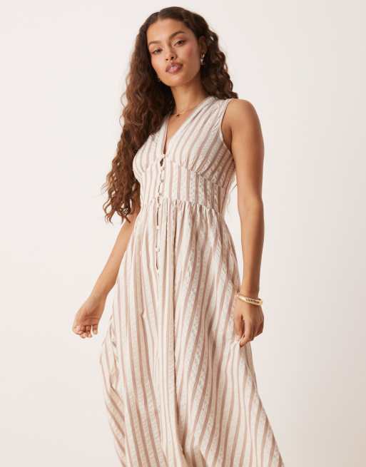 Nobody's Child Petite – Starlight – Beige, randig, ärmlös midiklänning, 3 av 4