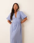 [Nobody's Child Petite] Nobody's Child Petite Starlight button front midi dress in blue 12 BLUE