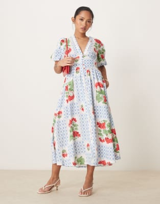 Starlight midaxi dress in geranium floral-Multi