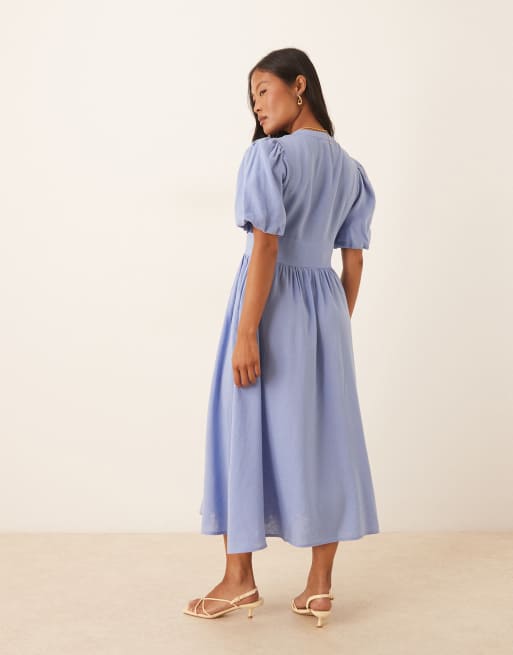 Nobody's Child Petite – Starlight – Midikleid in Blau mit Knopfleiste, 3 von 4