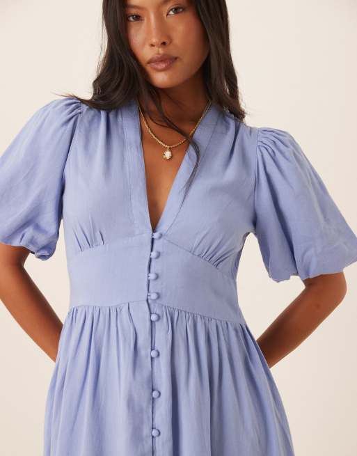 Nobody's Child Petite – Starlight – Midikleid in Blau mit Knopfleiste, 4 von 4