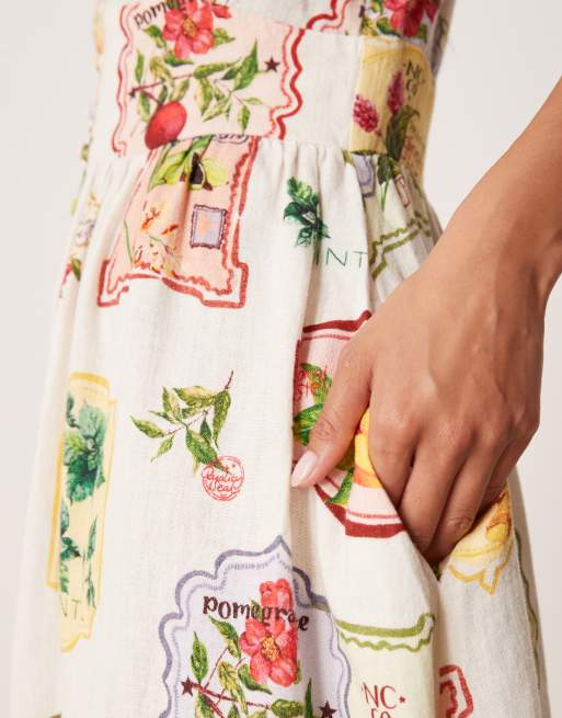 Nobody's Child Petite – Starlight – Midikleid mit Postkarten-Obstprint und Puffärmeln, 3 von 4