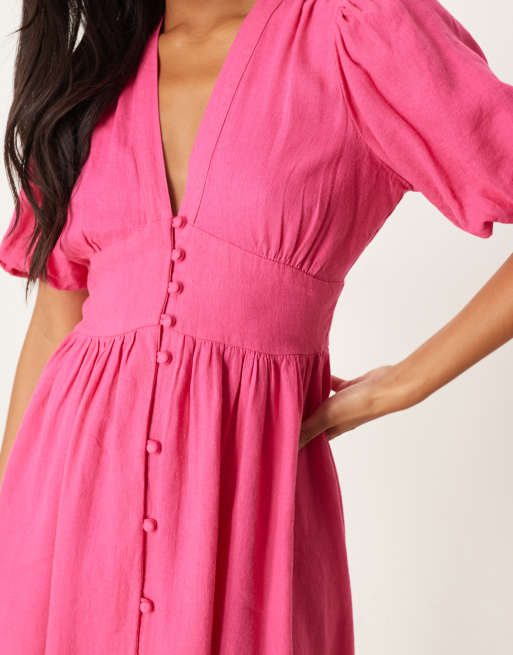 Nobody's Child Petite Starlight puff sleeve mini dress in pink, 4 of 4
