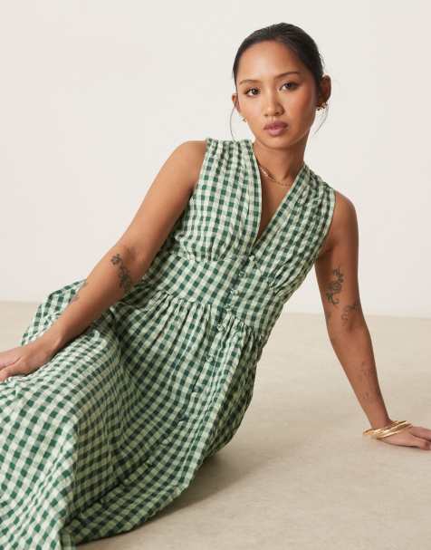 Nobody's Child Petite - Starlight - Robe longueur mollet sans manches motif vichy - Vert - view 1