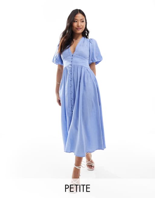 Nobody's Child Petite - Starlight - Robe mi-longue en lin mélangé - Bleu