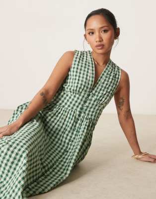 Starlight sleeveless midaxi dress in green gingham