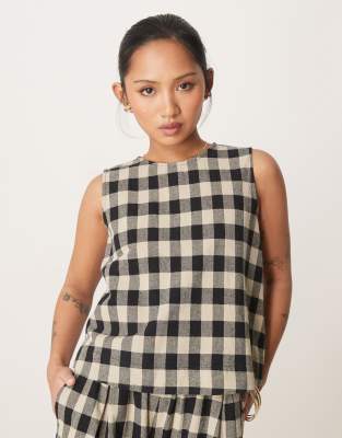 Nobody’s Child Petite Nobody's Child Petite Stirling tank top co-ord in mono gingham-Black