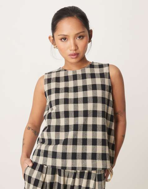Nobody's Child Petite Stirling tank top co-ord in mono gingham - view 1