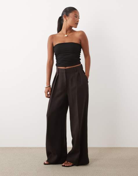 Nobody's Child Petite tailored wide leg pants in chocolate - view 1