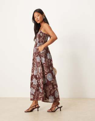 Nobody's Child Petite Tamara Strappy Midaxi Dress In Brown