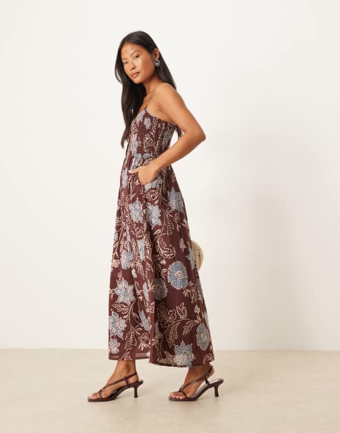 Nobody's Child Petite Tamara strappy midaxi dress in brown floral - view 1