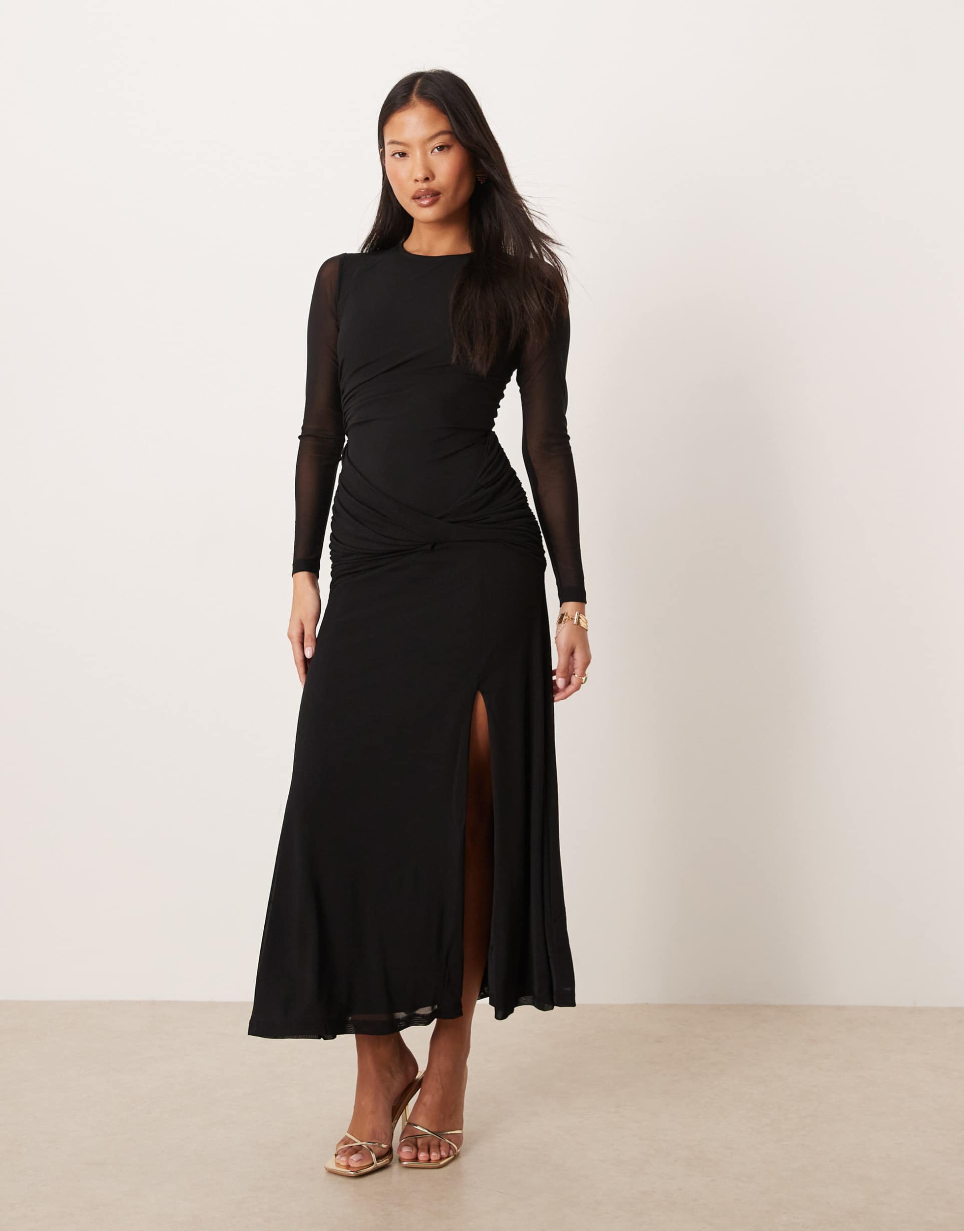 nobody's child petite tammy ruched drape midaxi dress in black