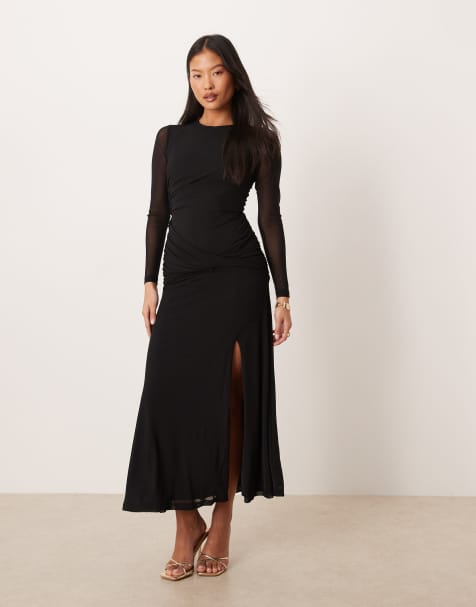 Nobody's Child Petite Tammy ruched drape midaxi dress in black