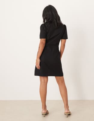 Nobody's Child Petite Tara Puff Sleeve Tailored Mini Dress In Black