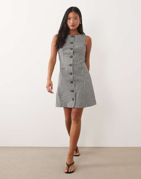 Nobody's Child Petite Theo slash neck tailored mini dress in black check - view 1