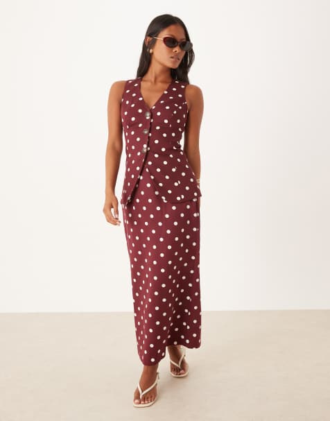 Nobody's Child Petite Theta midi skirt in brown polka dots - part of a set - view 1