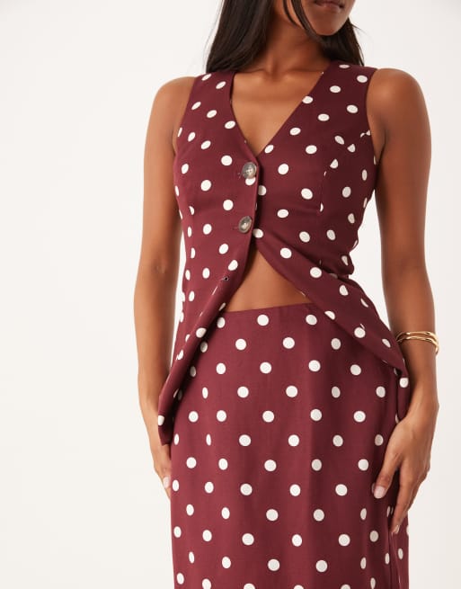 Nobody's Child Petite Theta midi skirt in brown polka dots part