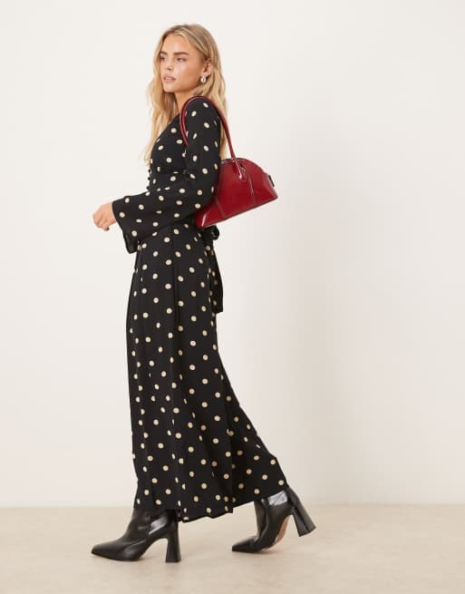 Nobody's Child Petite Valencia v-neck button front jumpsuit in black polka dots, 2 of 4