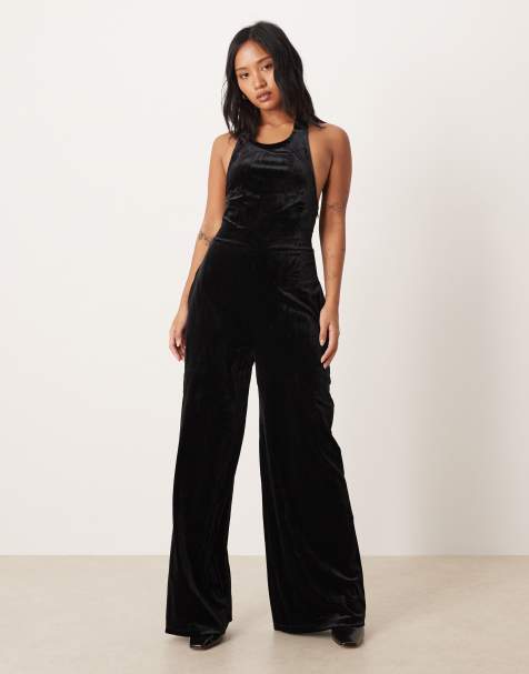 Nobody's Child Petite velvet halter neck jumpsuit in black - view 1
