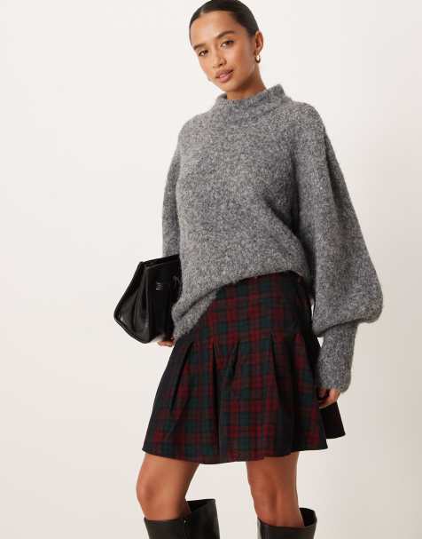 Nobody's Child Petite Veronica pleated mini skirt in red and navy check