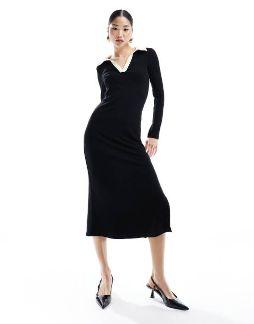 Nobody's Child - Peyton - Vestito midi a maniche lunghe nero in maglia con dettagli a contrasto