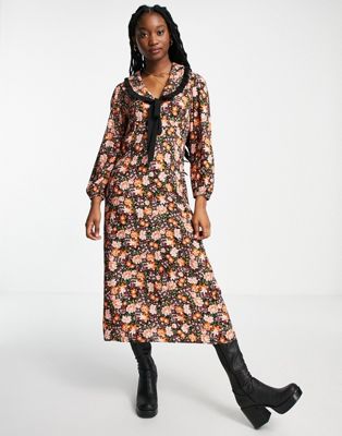 Nobody's Child Phoebe maxi dress with tie collar in vintage floral