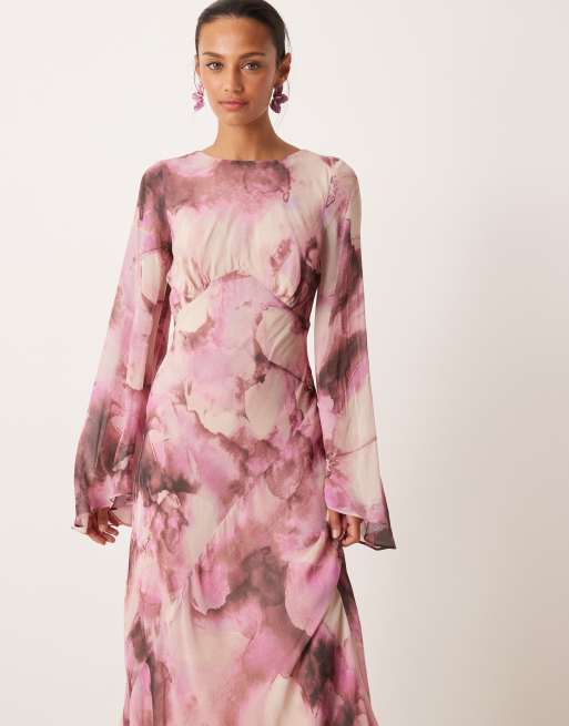Nobody's Child – Phoenix – Midaxi-Kleid mit verschwommenem Muster in Rosa, 4 von 4