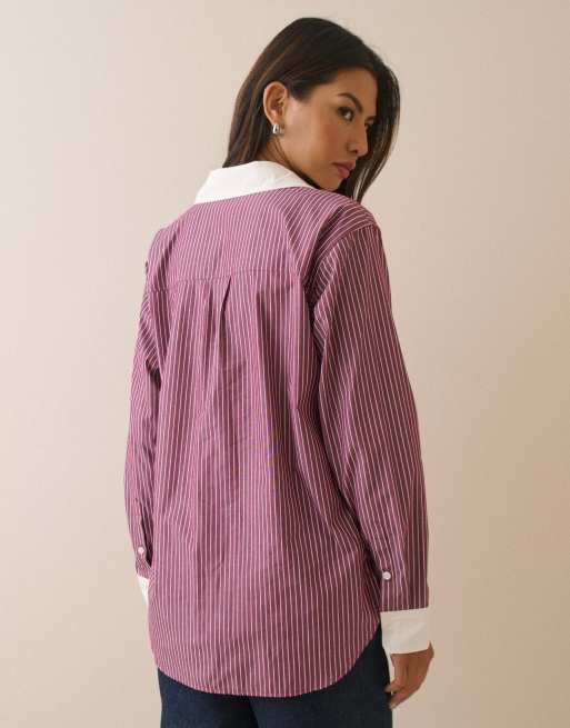 Nobody's Child Pinstripe contrast collar shirt in red, 2 of 5