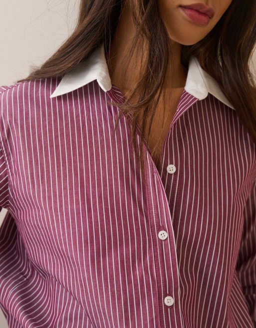 Nobody's Child Pinstripe contrast collar shirt in red, 3 of 5