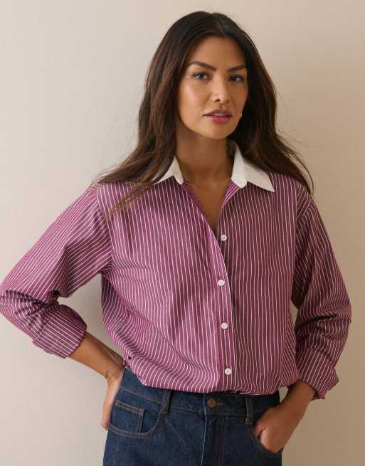Nobody's Child Pinstripe contrast collar shirt in red, 4 of 5