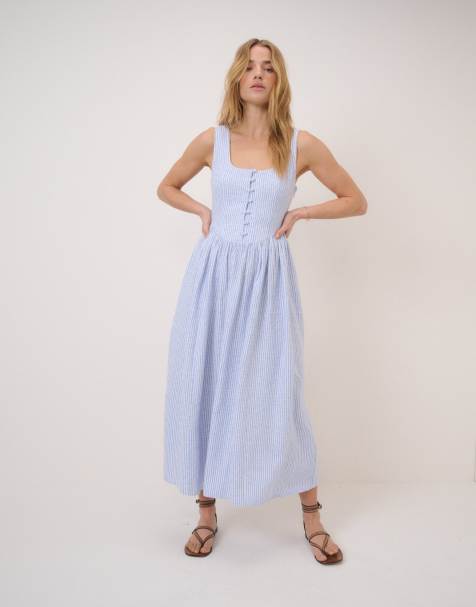 Nobody's Child Pinstripe cora midi dress in blue - view 1