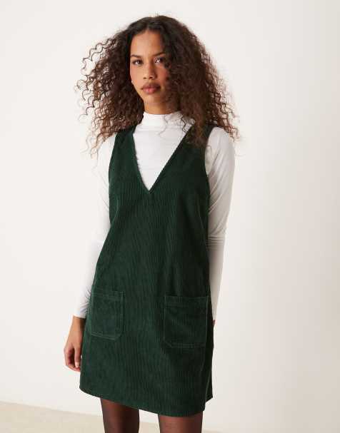Nobody's Child - Piper - Grøn pinafore-minikjole i fløjl - view 1