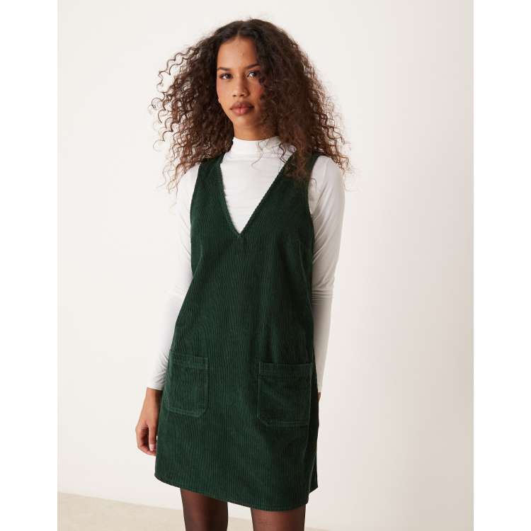 Nobody's Child Piper pinny mini cord dress in green | ASOS
