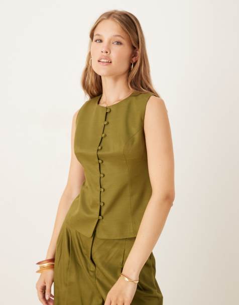 Nobody's Child Pippa crew neck vest in khaki green - part of a set - view 1