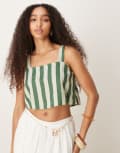 [Nobody's Child] Nobody's Child Pippa linen blend crop top in green stripe 14 Green