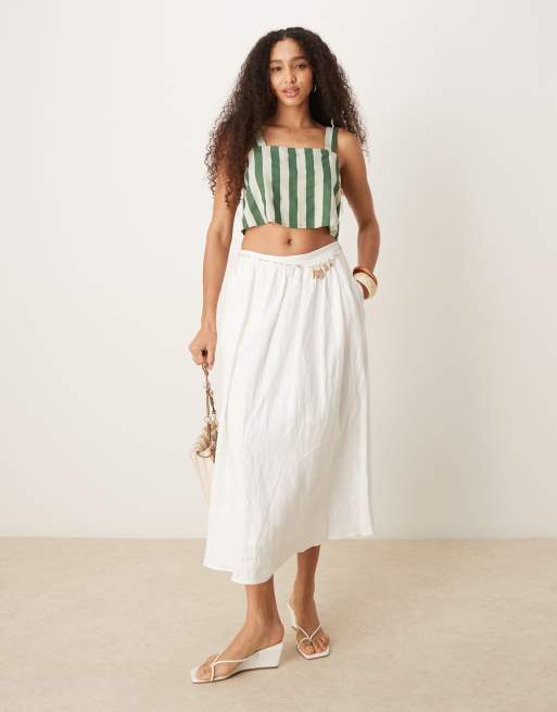 Nobody's Child Pippa linen crop top in green stripe, 3 of 4