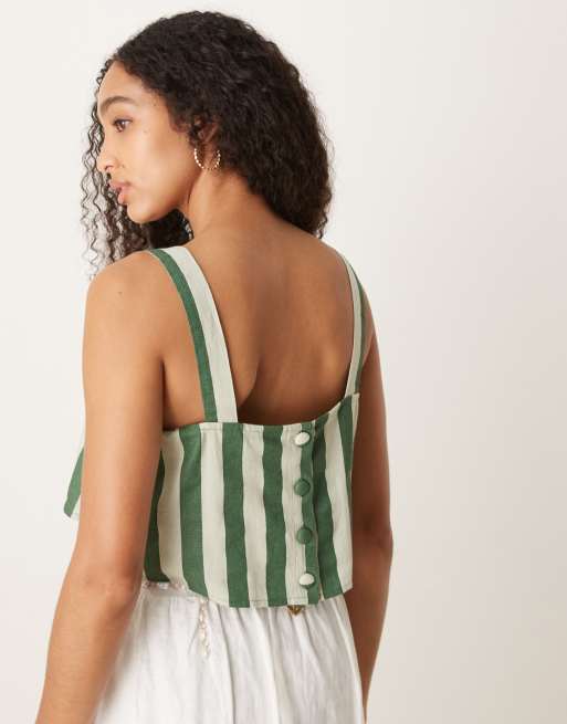 Nobody's Child Pippa linen crop top in green stripe, 4 of 4