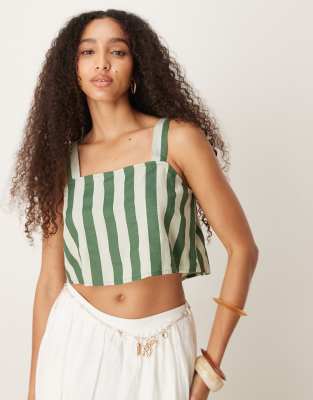 Pippa linen crop top in green stripes