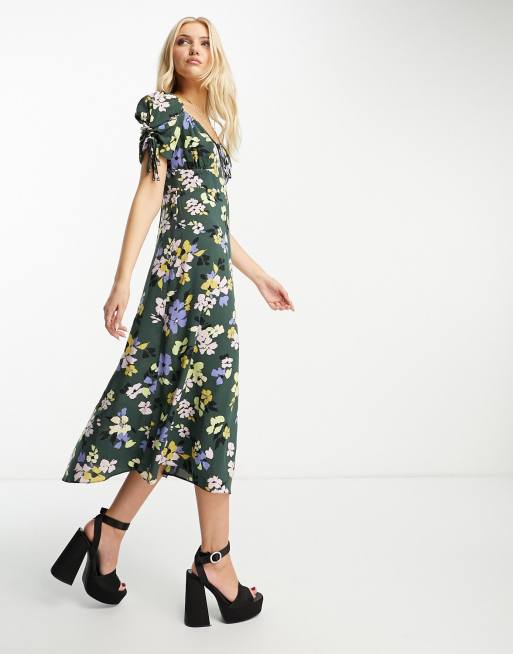 Nobody's Child – Pippa – Midi-Freizeitkleid mit geschnürten Ärmeln, Herzausschnitt und pastelligem Blumenmuster