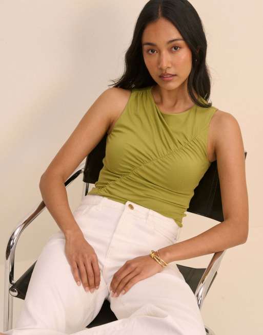 Nobody's Child Pistachio sleeveless ruched top in green, 4 of 5