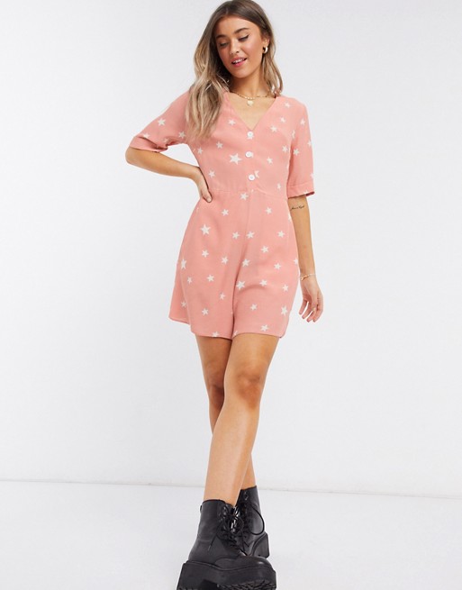 Nobody's Child playsuit with buttons in star print