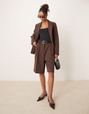 Nobody’s Child pleat front bermuda shorts co-ord in dark brown-Black