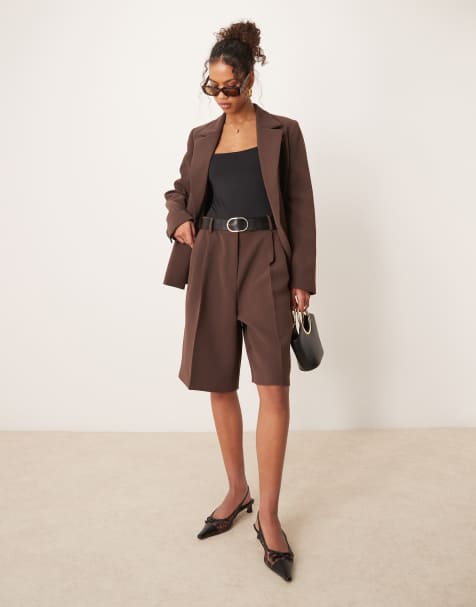 Nobody's Child pleat front bermuda shorts co-ord in dark brown - view 1