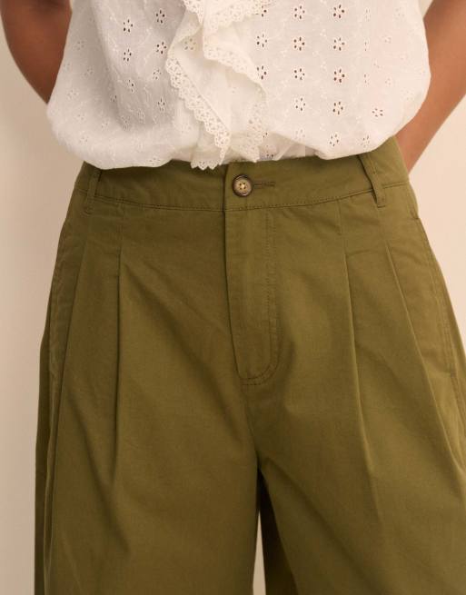Nobody's Child Pleated cotton wide leg trousers in green, 3 of 5