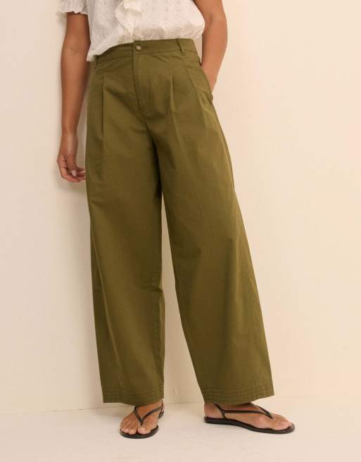 Nobody's Child Pleated cotton wide leg trousers in green, 5 of 5