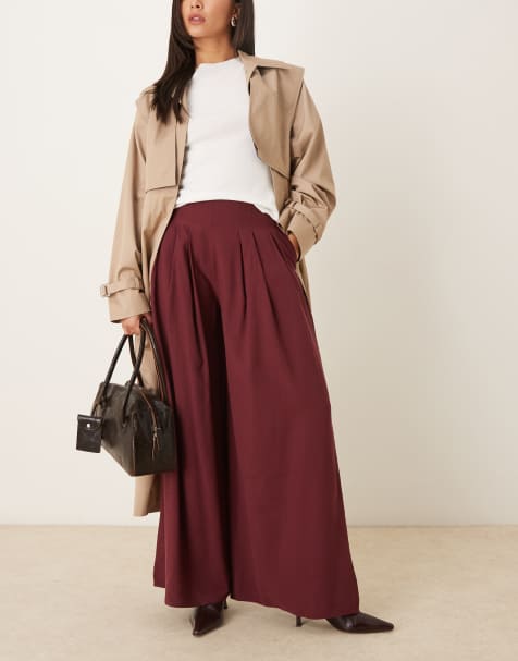 Nobody's Child tailored pleat detail wide leg trousers in burgundy