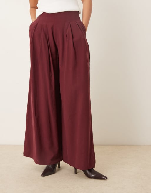 Nobody's Child pleated wide leg pants in burgundy