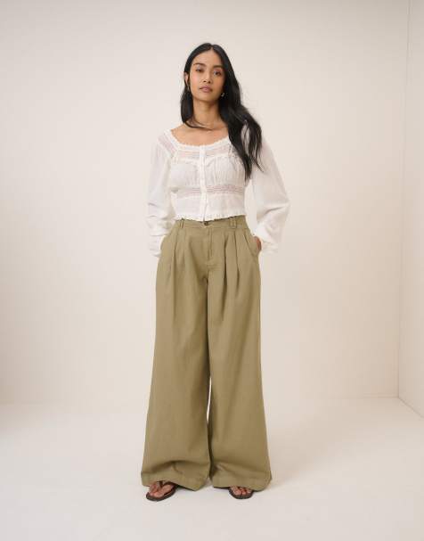 Nobody's Child Pleated wide leg trousers in green - view 1