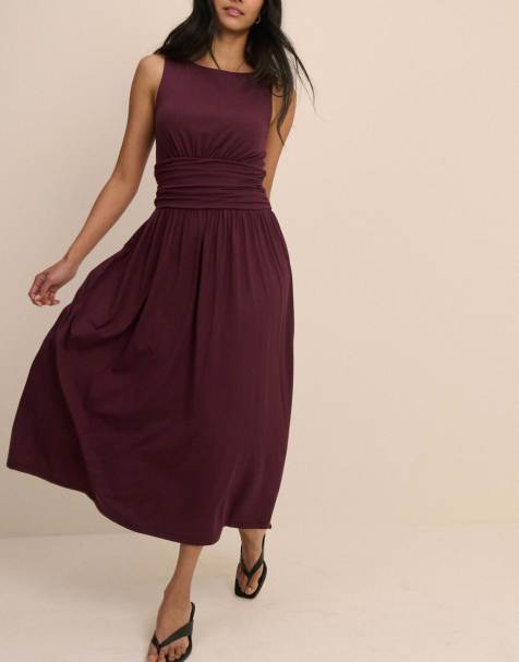Nobody's Child Plum boat neck ayla midi dress in purple - view 1